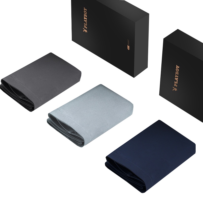 花花公子内裤男冰丝无痕贴身舒适男士平角裤潮流时尚男四角短裤D3611-3条礼盒装