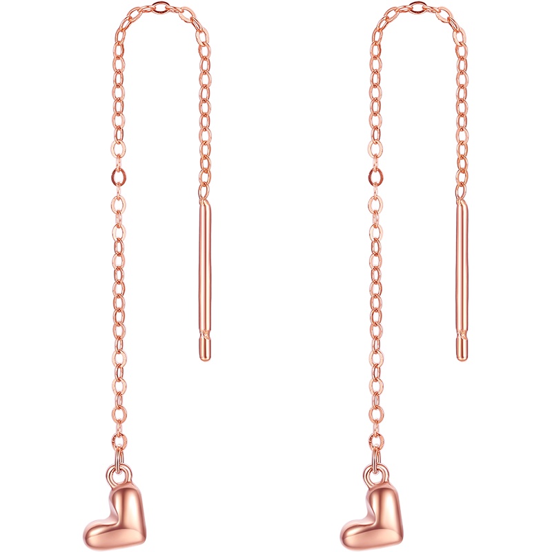 周大生18k金耳钉女款AU750简约爱心耳线正品送礼玫瑰金耳饰新品