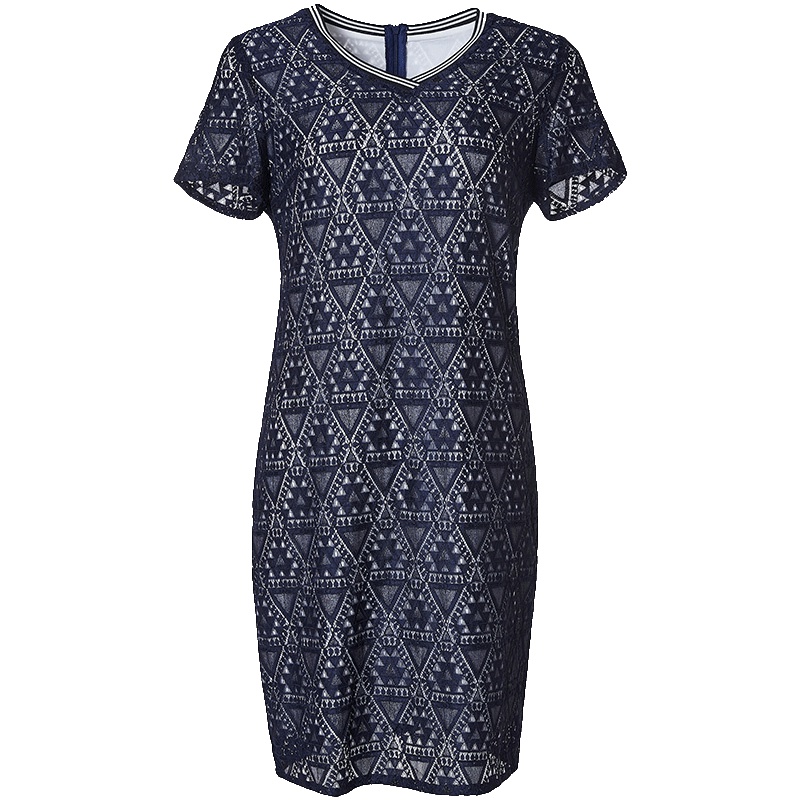 LIEDOW蕾朵短袖直筒蕾丝连衣裙夏气质法国v领修身显瘦仙女中长裙