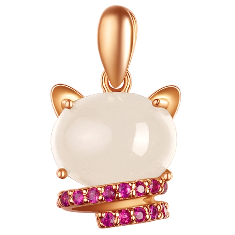 金一国囍18K金动物-花小妖女士款和田玉吊坠赠银链(定价) KJDZ143