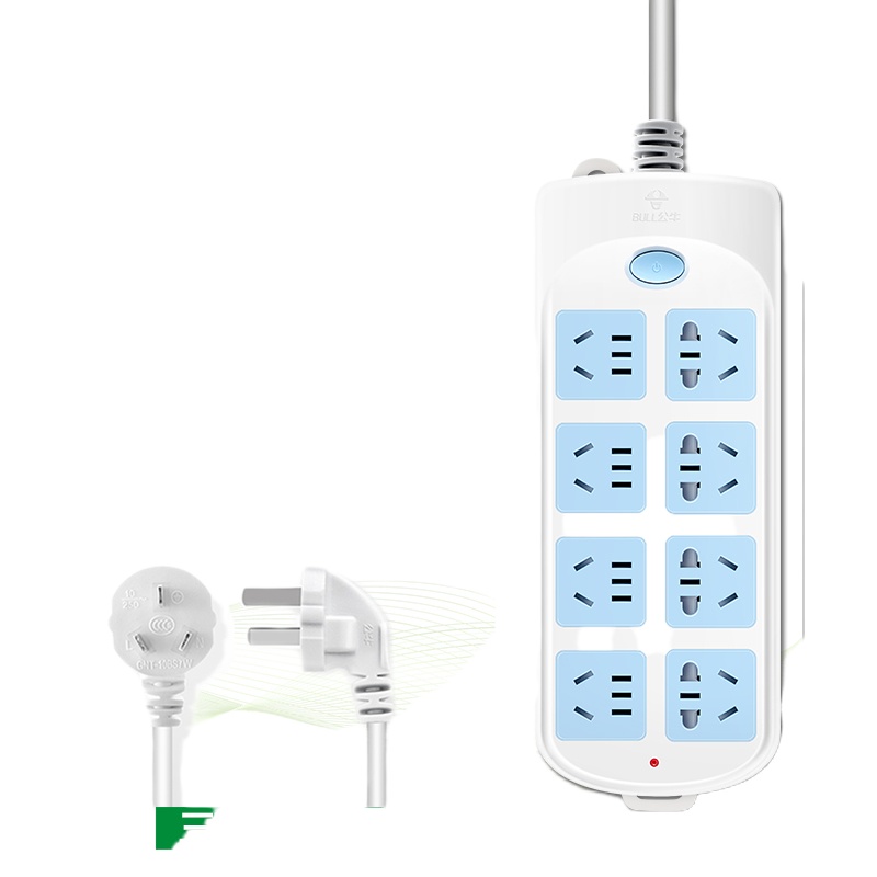bull公牛插座插排插板带线正品家用多孔面板拖接线板电源插座带保护门GN604-8位插-3米[过载保护]