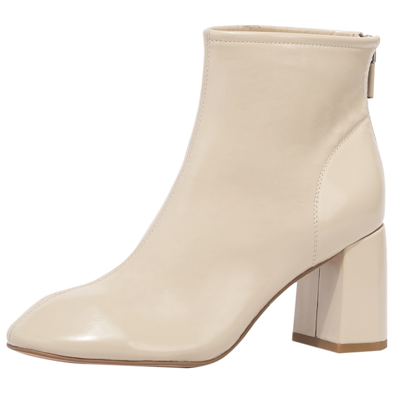 St&Sat/星期六冬新款后拉链时装靴女圆头粗高跟短靴SS03112006