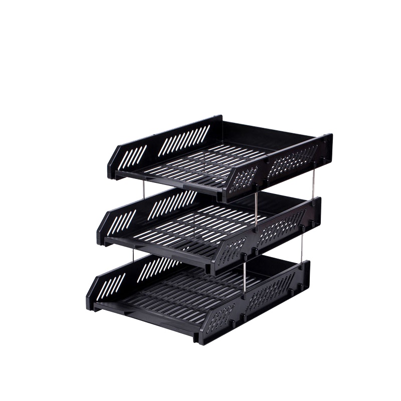 得力 9209文件架 三层塑料文件框 资料收纳盒 黑