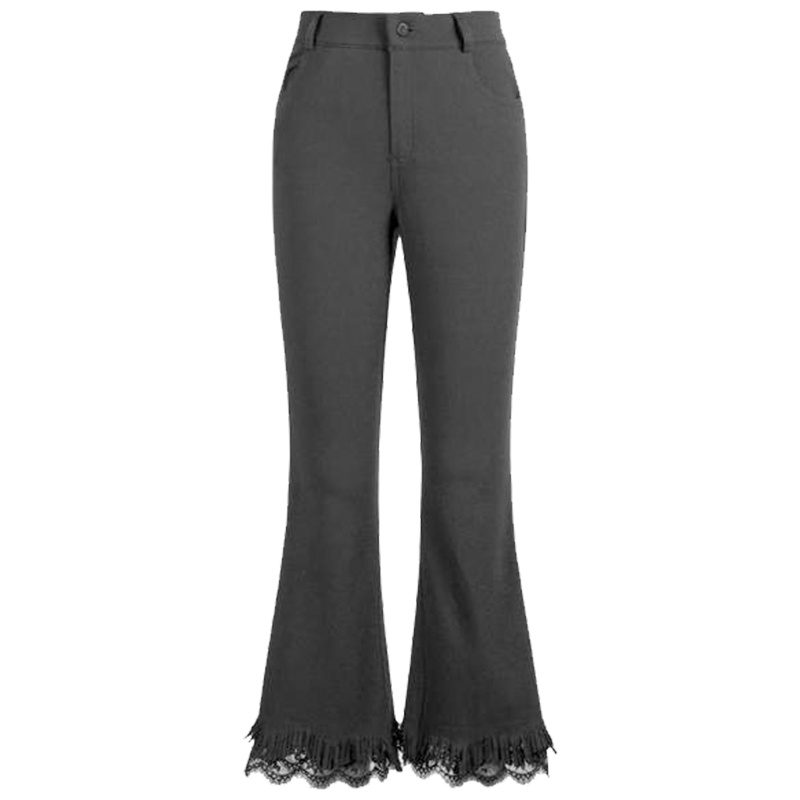 【热卖】拉夏贝尔黑色休闲裤女2019春季新款韩版微喇裤蕾丝打底裤女外穿潮10015469