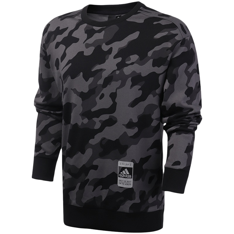 阿迪达斯男服卫衣迷彩圆领套头休闲运动服FJ0168