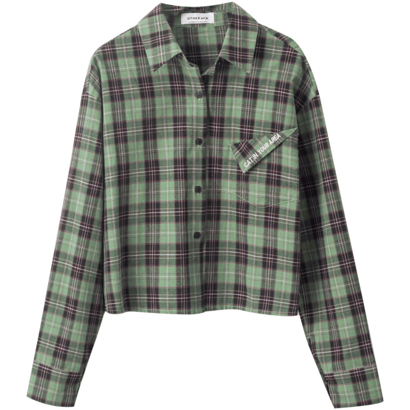 OtherMix格子短衬衫IP联名2021年新款衬衣女韩版宽松春季百搭上衣
