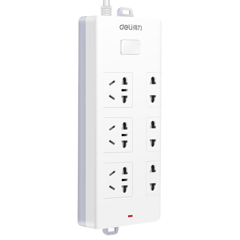 得力 18257 办公插座电源插线板 拖线板 5米插排接线板 6孔多功电源板 阻燃PP外壳
