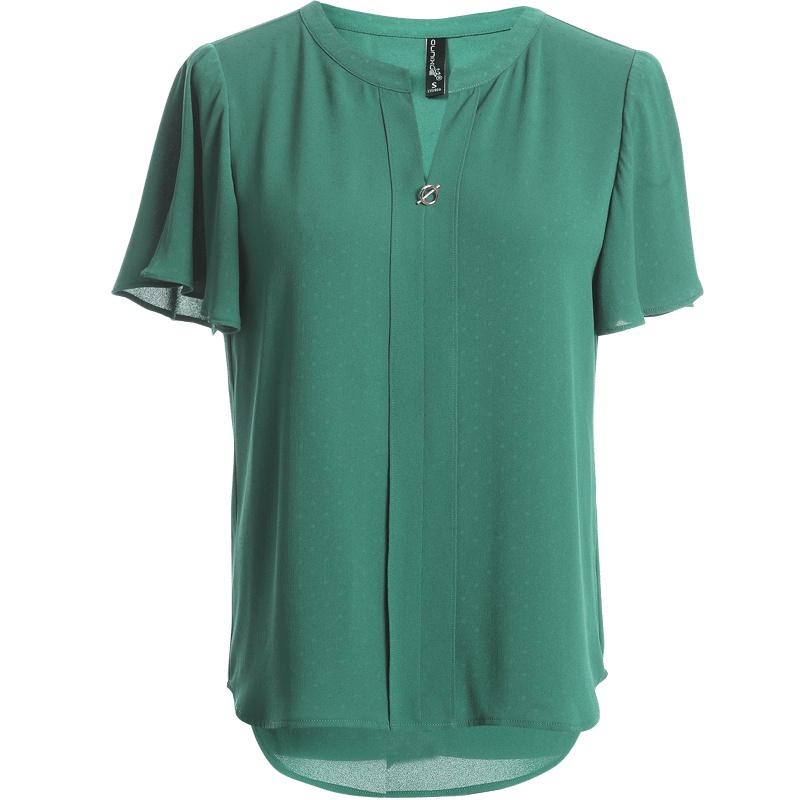 欧昵雪 夏季轻薄荷叶袖衬衫女小V领套头时尚小衫短袖衬衣X