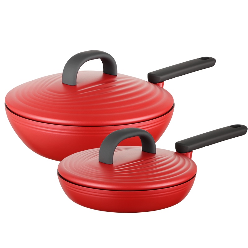 炊大皇(COOKER KING) 年轮两件套红色(炒锅+煎锅)不粘锅炒锅煎锅套装炒菜锅 磁炉明火通用 NL3MB