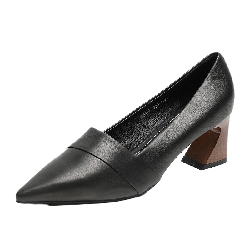 尖头职业工作鞋女鞋粗跟