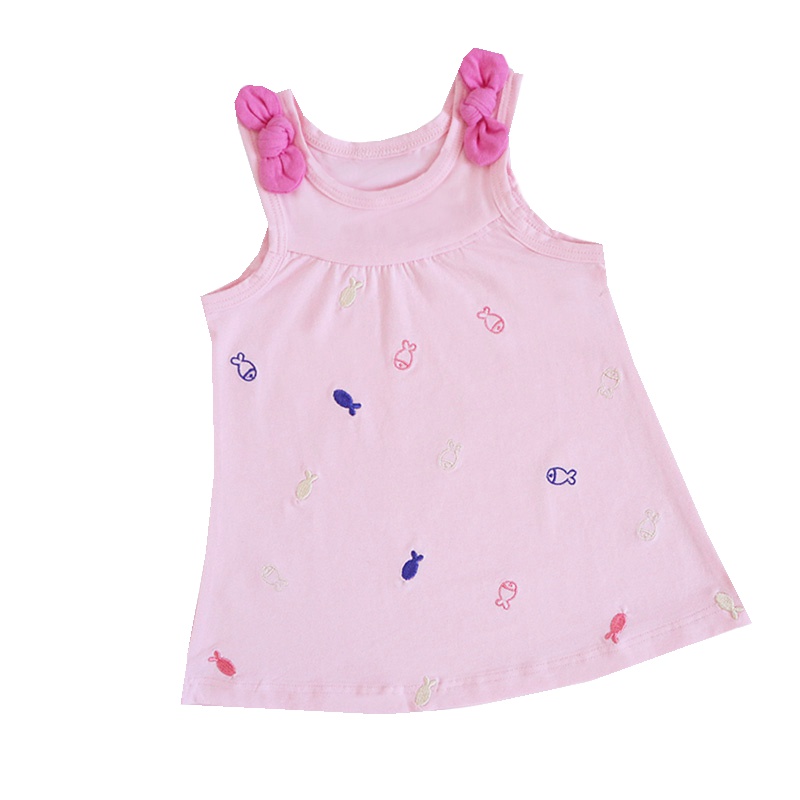 安笛贝乐童装精美夏新款女童公主裙连衣裙2-8岁儿童粉色刺绣纯棉无袖裙80-120cm