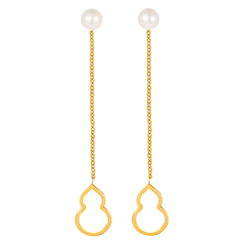 千叶珠宝KEER东方印象系列福禄 福禄双至1黄金耳吊足金耳钉耳饰