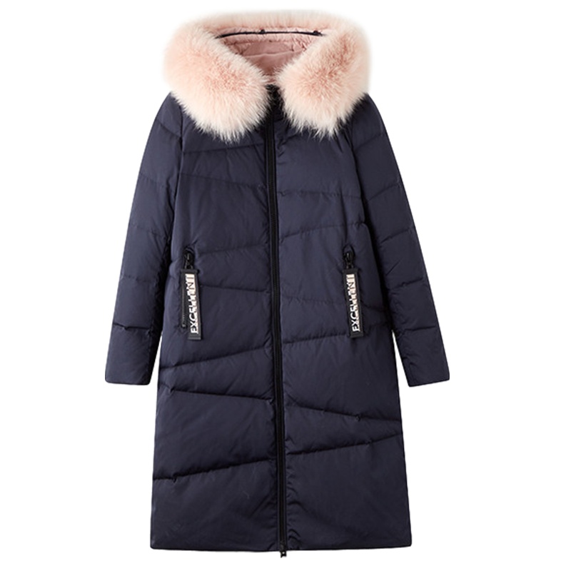 拉夏贝尔 冬季直筒短款女外套上衣连帽毛领羽绒服