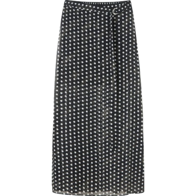 【专柜同款】拉夏贝尔高腰开叉波点长裙女新款夏装韩版雪纺仙女半身裙10021105 印花混色 L