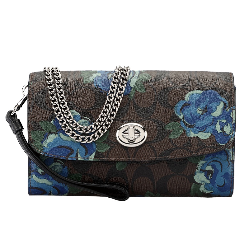 COACH 蔻驰 女斜挎包 女士深咖印花PVC手拿单肩斜挎两用包