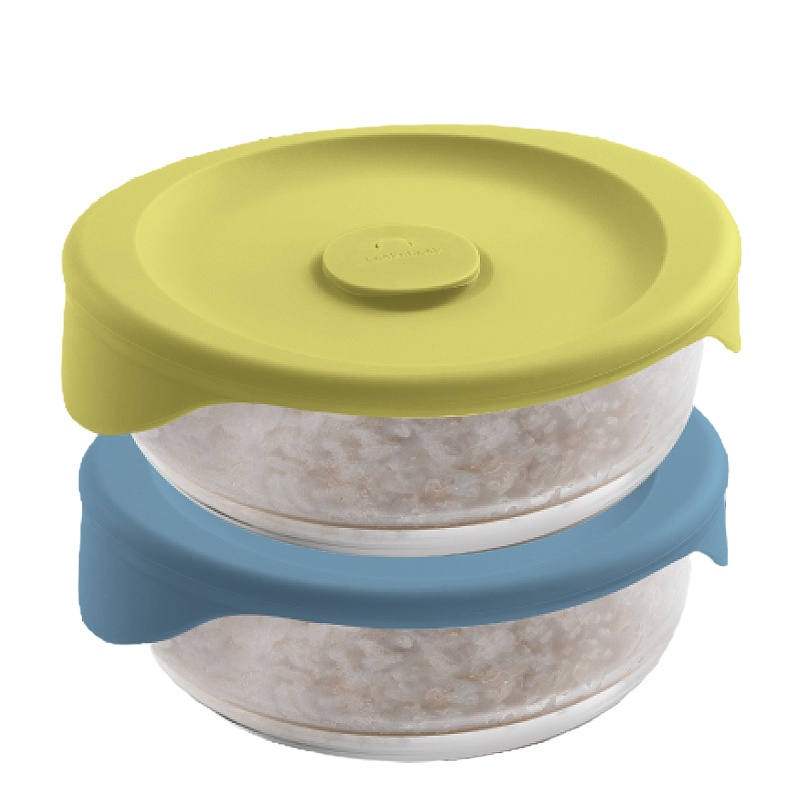 乐扣乐扣LOCK&LOCK 玻璃保鲜盒 微波炉加热饭盒便当盒硅胶盖两件套 355ml*2 LLG503S2GB