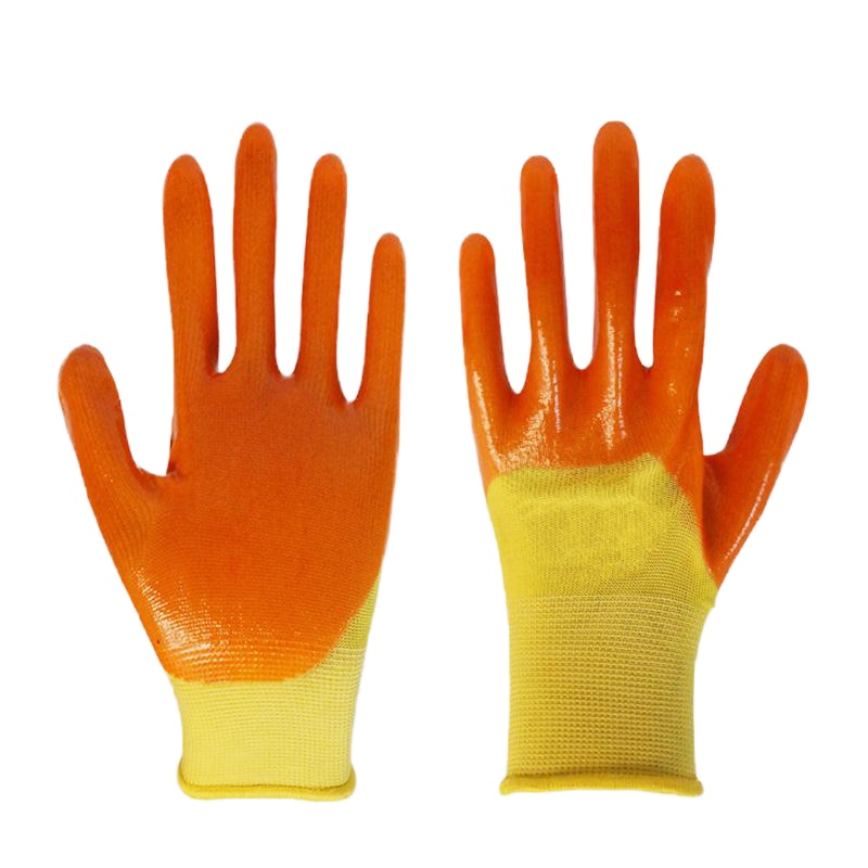 福安特劳pvc黄纱橘红大半挂手套特浸塑防护防滑耐磨大半挂浸胶劳保手套100双