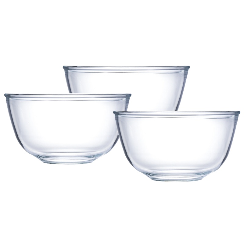 scybe喜碧 21cm中号玻璃碗家用加厚大水果碗沙拉碗泡面汤碗色拉碗 三只装