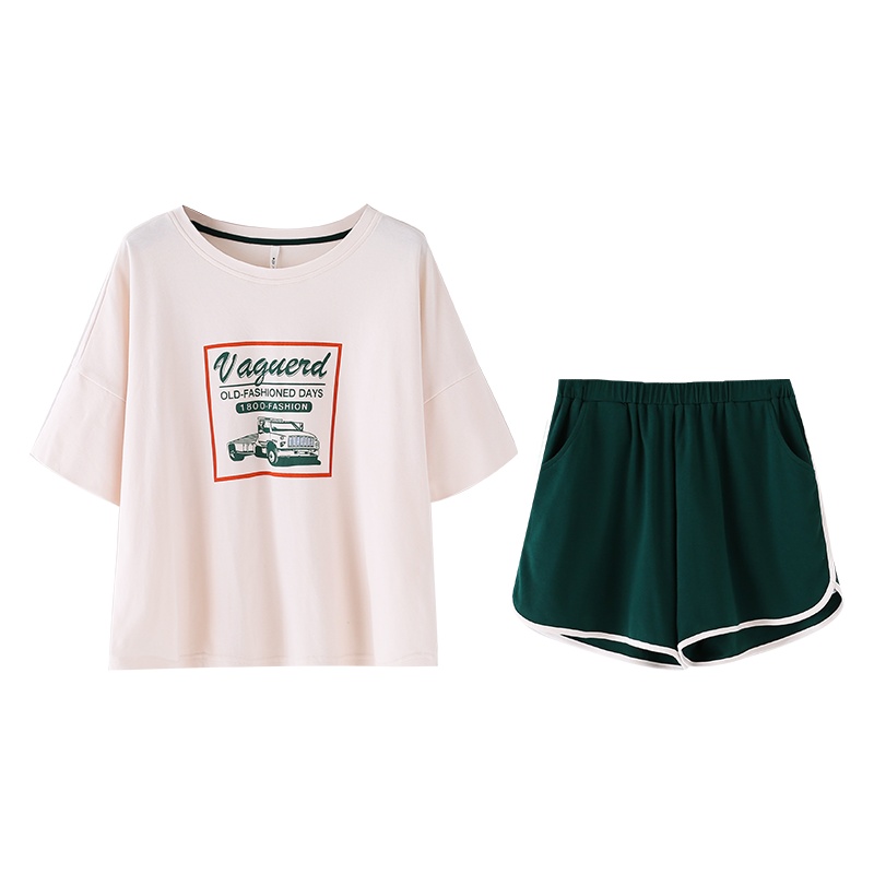 纯棉弹力针织素色五分袖女套装