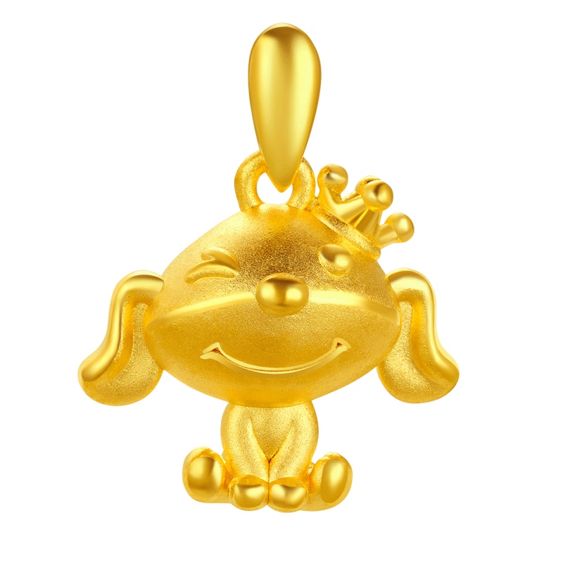 壹仟俩金吊坠 let‘s go系列 生肖狗吊坠 3D硬金皇冠卡通狗 吊坠 结婚金饰品