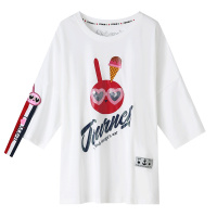 马克华菲女装2019夏季新款休闲显瘦蝙蝠袖T恤女短袖卡通纯棉学生t