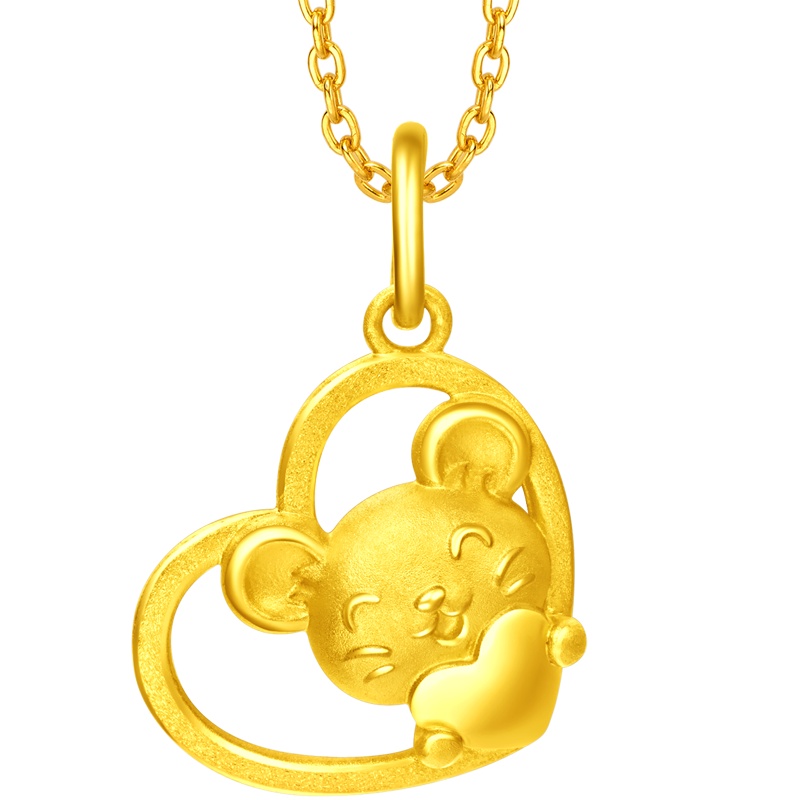 周大福金吊坠十二生肖鼠金鼠抱心鼠足金金吊坠计价（工费108元）F219044