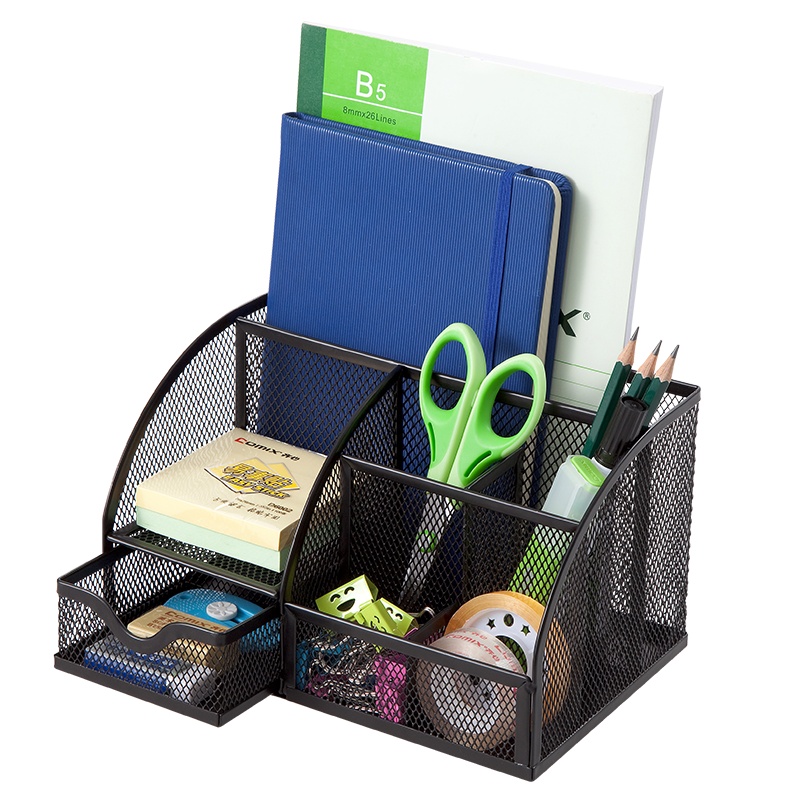 齐心 B2000 金属网格多功能笔座笔袋 黑色*1