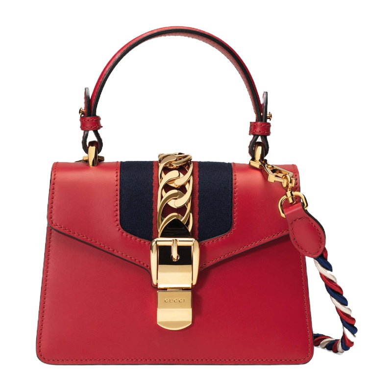 【戚薇杨幂娜扎同款】GUCCI 古驰 Sylvie系列红色牛皮女士手提包 470270-D4ZAG-8457