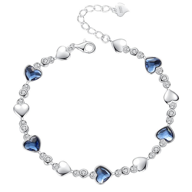 依帝魅s925纯银手链女海洋之心蓝水晶ins小众设计女生简约森系爱心手饰