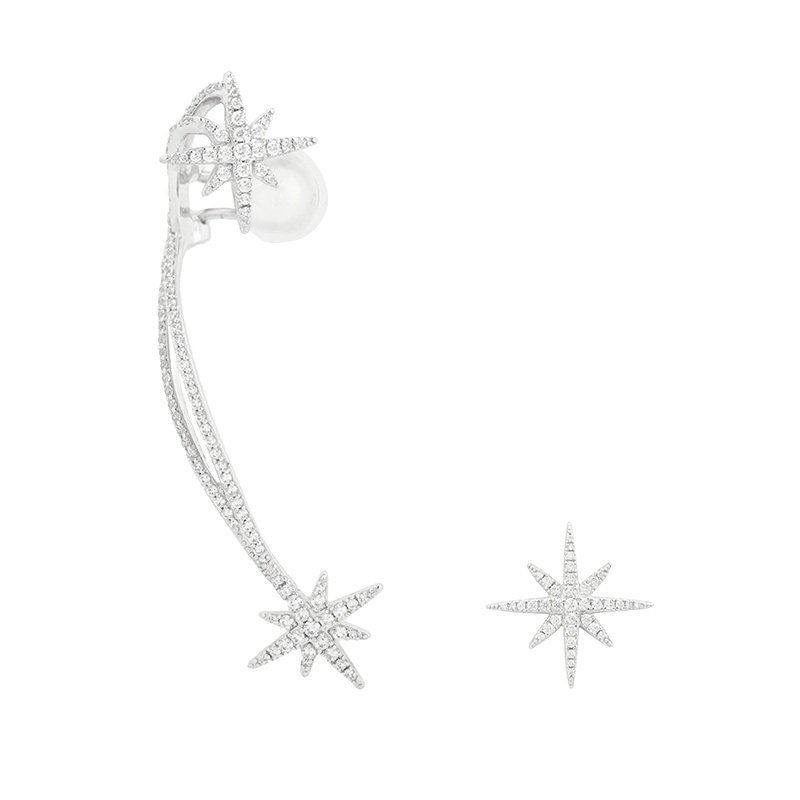 [apm MONACO]不对称流星星耳钉耳夹S925银耳饰甜美时尚耳扣女士奢华贵族银饰品