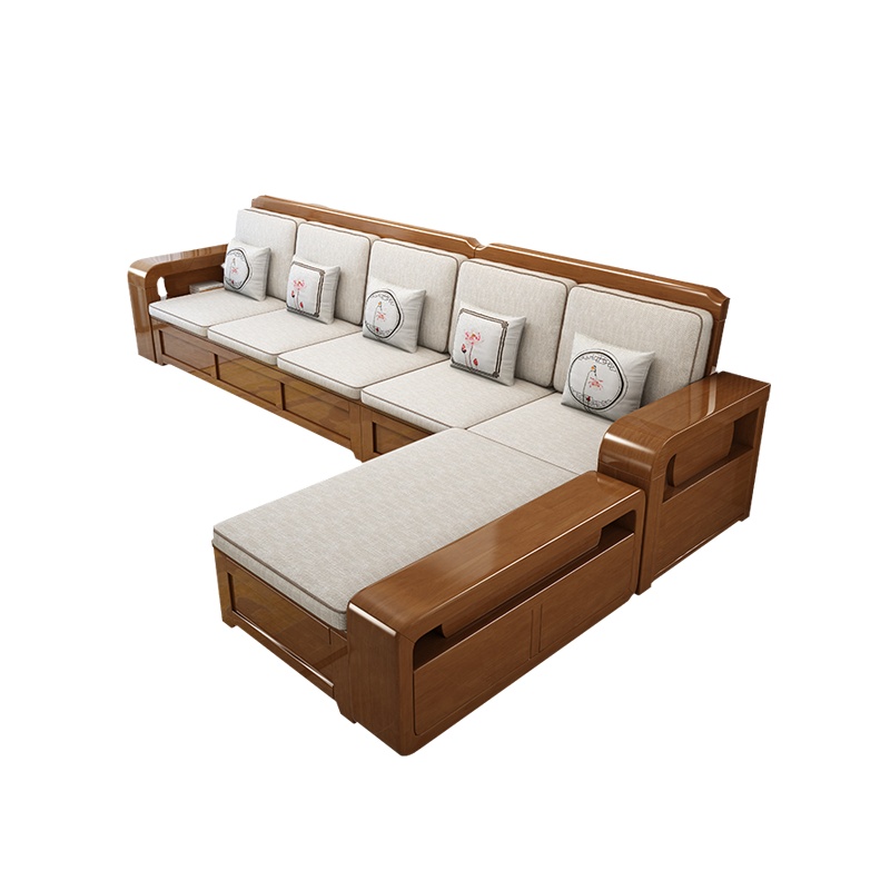 月影梳桐中式现代实木沙发客厅组合高箱储物冬夏两用经济型布艺木沙发家具