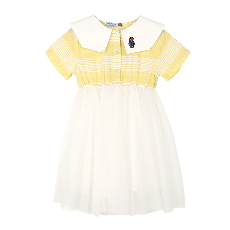 Paddington Bear帕丁顿熊夏季女童拼接网纱连衣裙公主裙