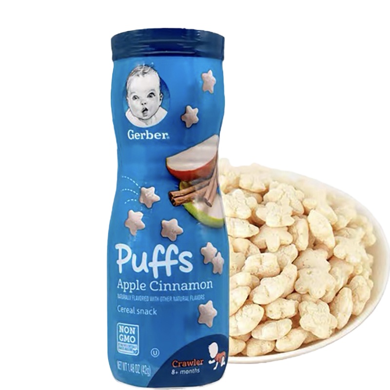 [临期]嘉宝(Gerber)婴幼儿辅食膨化 泡芙苹果肉桂 三段(8个月以上)42克/桶装 宝宝零食点心 原装进口