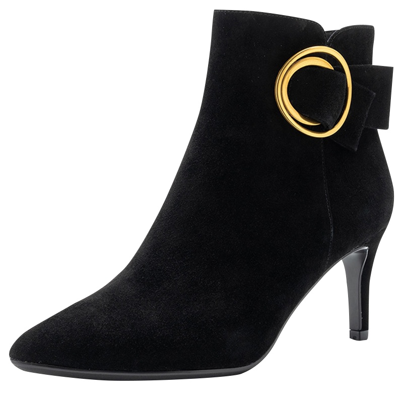 ST&SAT/星期六专柜同款羊反绒金属圆扣高跟细跟时尚短靴女SS84116088