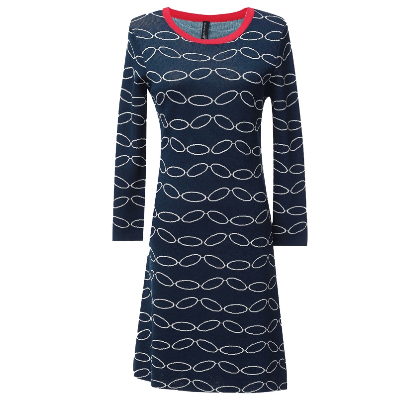 欧昵雪秋季韩版修身显瘦圆领套头针织毛衣连衣裙女七分袖