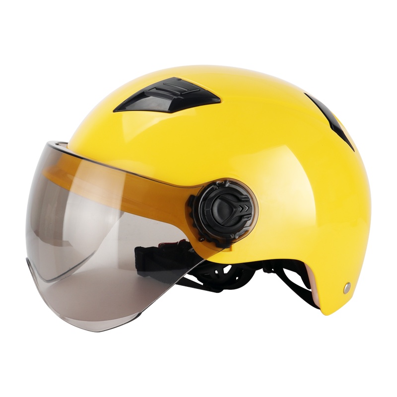 电动电瓶车头盔电动车安全帽男女士款半盔夏季防晒四季通用安全盔帽明黄