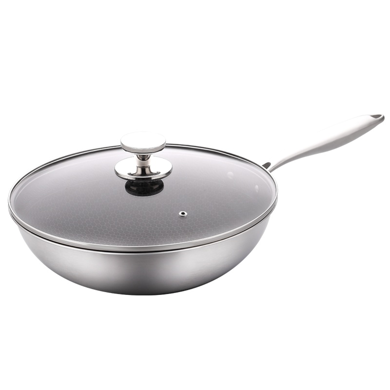 PFT-8082 典雅多层复合钢炒锅32CM(含盖彩盒装) 火红点智能控温 食品级304多层复合钢体 全屏蜂窝双面不粘