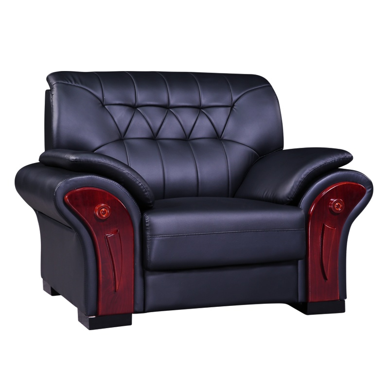 HiBoss办公沙发接单会客沙发黑色单人皮沙发