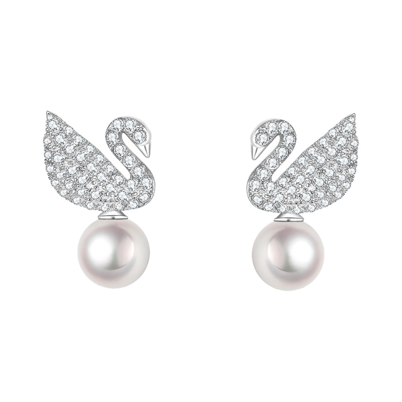DTOTO 日韩优雅天鹅耳环耳饰工艺珍珠纯银女耳钉