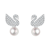 DTOTO 日韩优雅天鹅耳环耳饰工艺珍珠纯银女耳钉