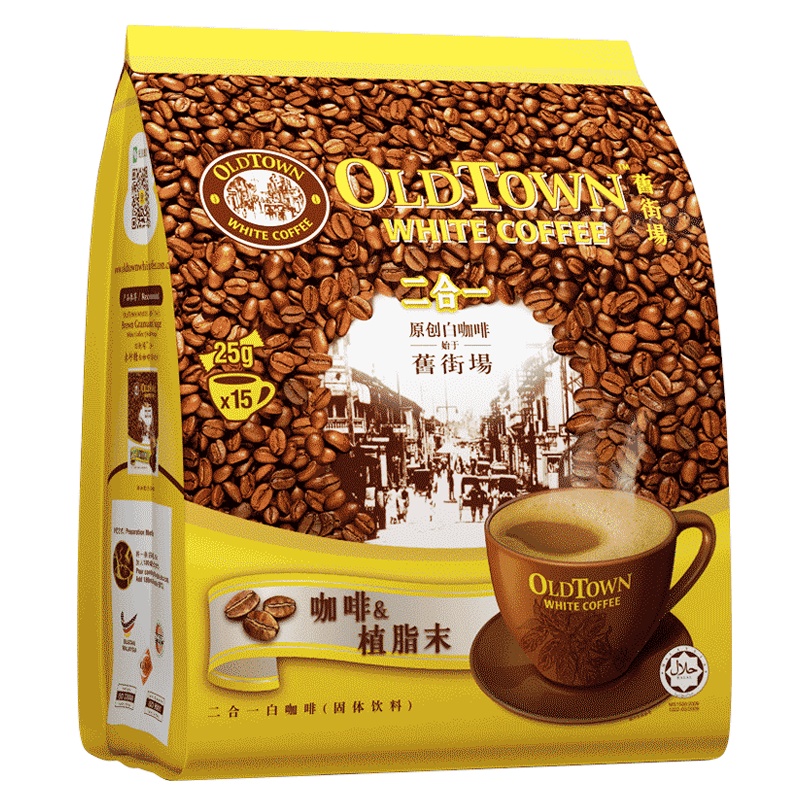 马来西亚进口旧街场白咖啡无蔗糖二合一速溶咖啡粉18条袋装450克