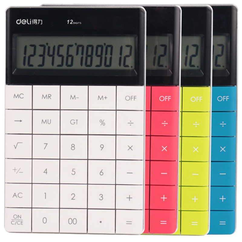 得力(deli)1589彩色计算器 无缝按键平板式 多功能计算机 办公财务用品 学生用品 颜色随机