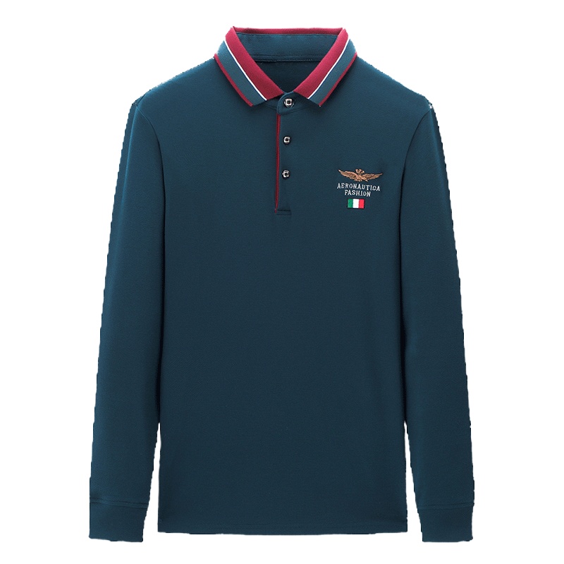 LEEVIRHINO2021秋冬新款商务男装全棉弹力长袖Polo衫男士中青年时尚绣花男士POLO衫加厚款翻领t恤男士体恤