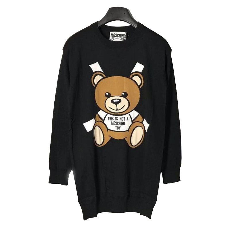 香港直邮 MOSCHINO莫斯奇诺 中长款胶带熊圆领长袖针织棉线卫衣女士