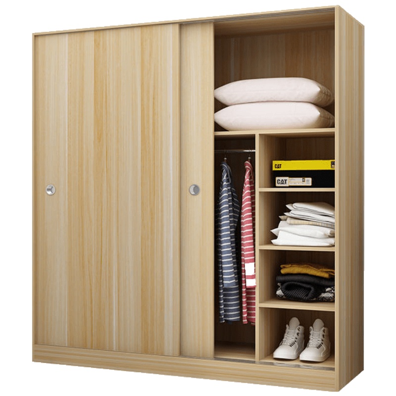 推拉衣柜现代简约出租房家用卧室实木质衣柜收纳衣橱经济型 长160CM主柜+顶柜 2组装安心抵