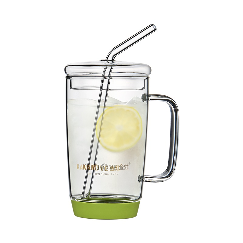 KAMJOVE/ 金灶 AC-100 吸管杯成人 玻璃茶杯 办公室茶具 全玻璃创意花茶杯 带盖玻璃水杯 泡茶杯500ML