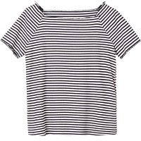 欧莎2019夏装新款超火cec百搭宽松短袖露肩一字领条纹T恤上衣女