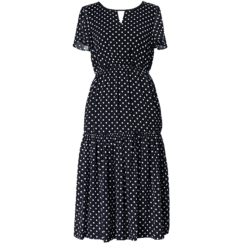 LIEDOW/蕾朵裙子夏2019新款中长款波点蛋糕裙时尚雪纺连衣裙女装