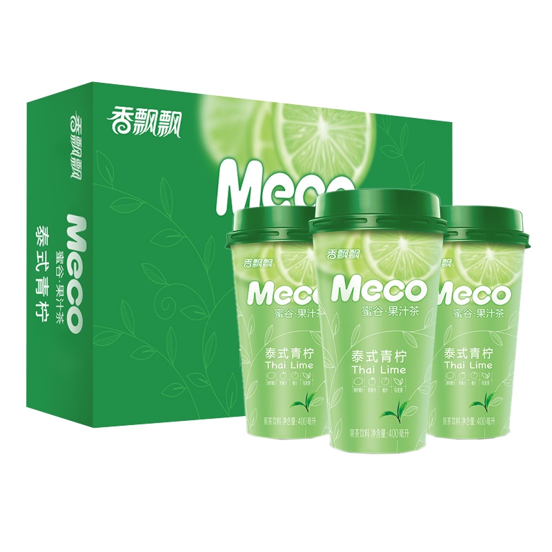 泰式青柠12杯 香飘飘奶茶meco香飘飘蜜谷果汁茶400ml杯装金桔/桃桃红柚/青柠果茶