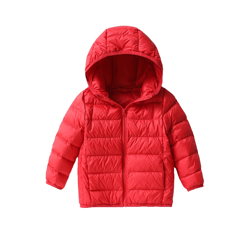 鸭鸭90%鸭绒男女童时尚纯色百搭连帽舒适保暖轻薄羽绒服